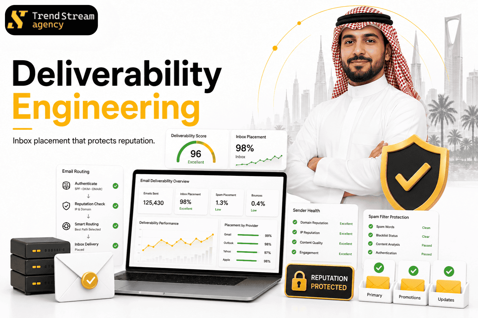 Inbox placement and deliverability score dashboard