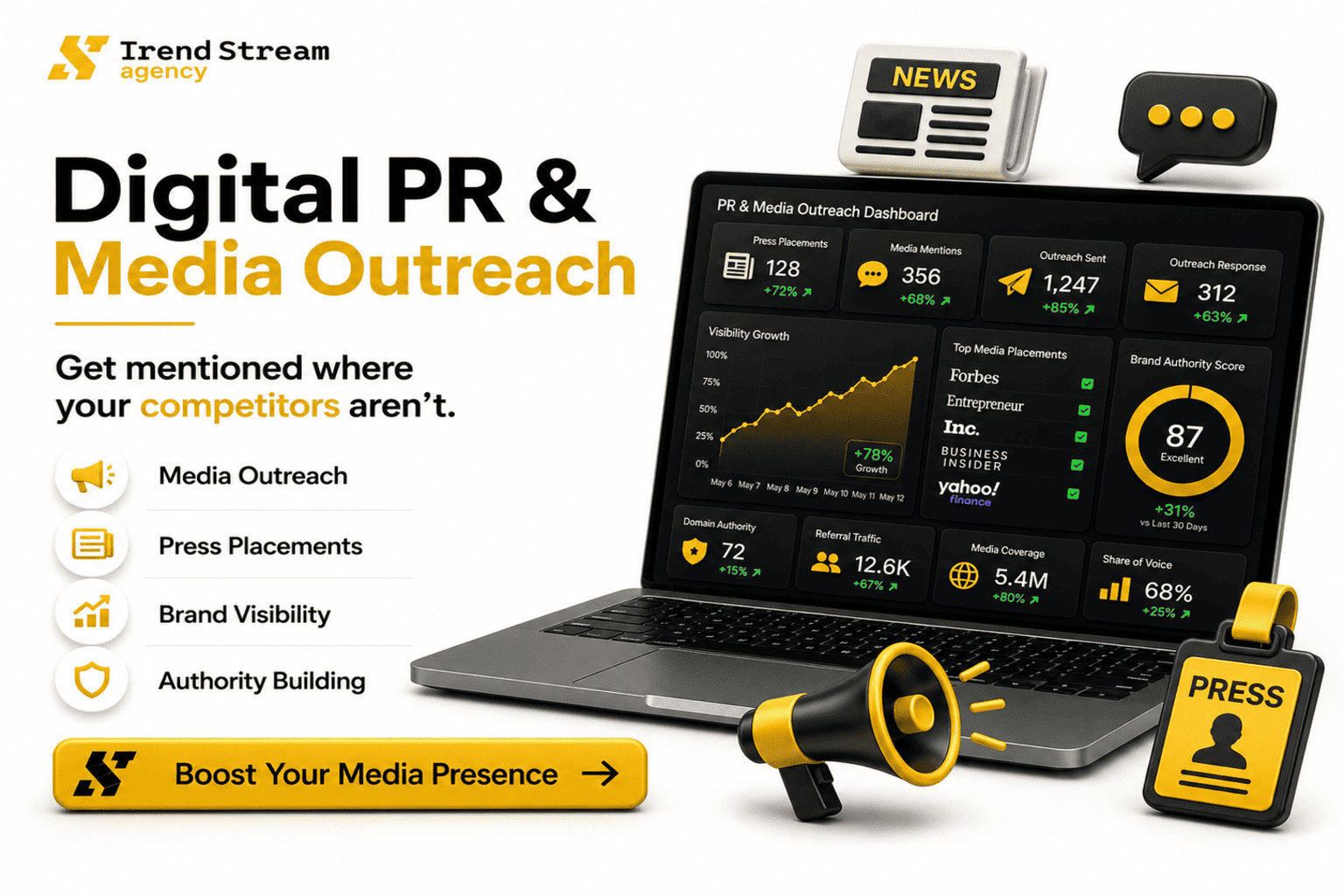 Digital PR and media outreach for authoritative link acquisition
