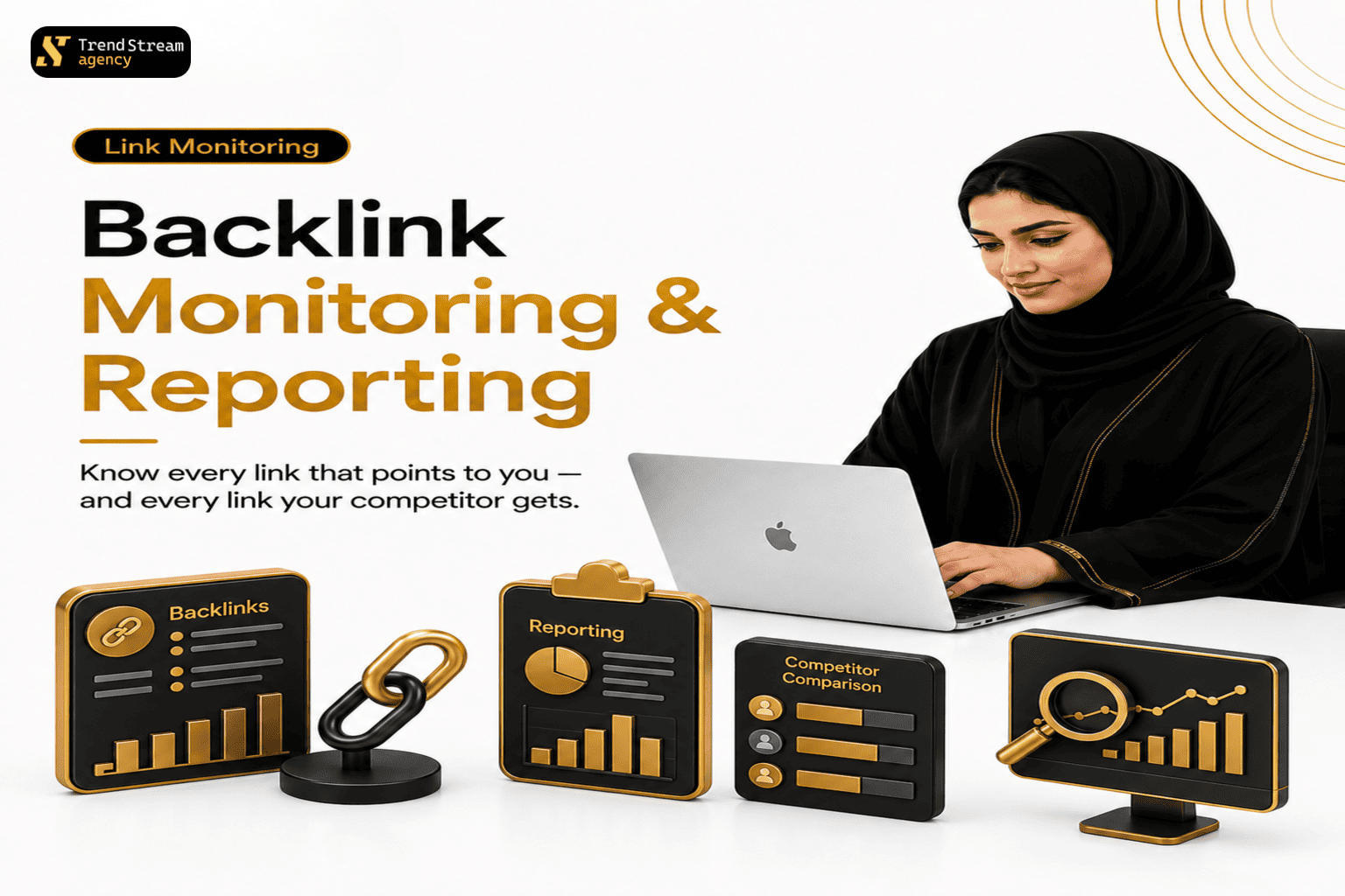 Link monitoring dashboard and backlink analysis tracking