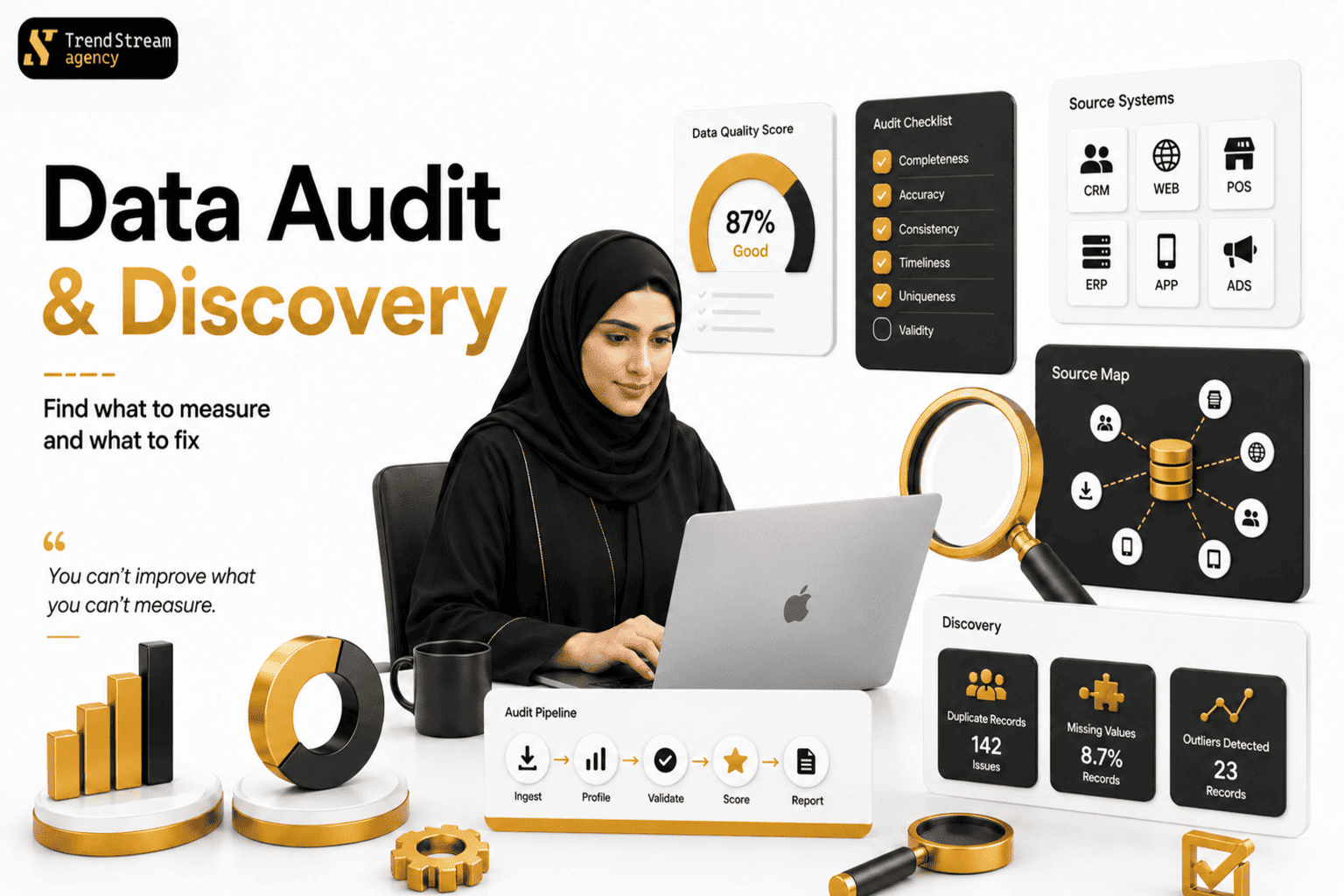 Data audit workflow, source mapping diagram, and assessment framework for Riyadh businesses