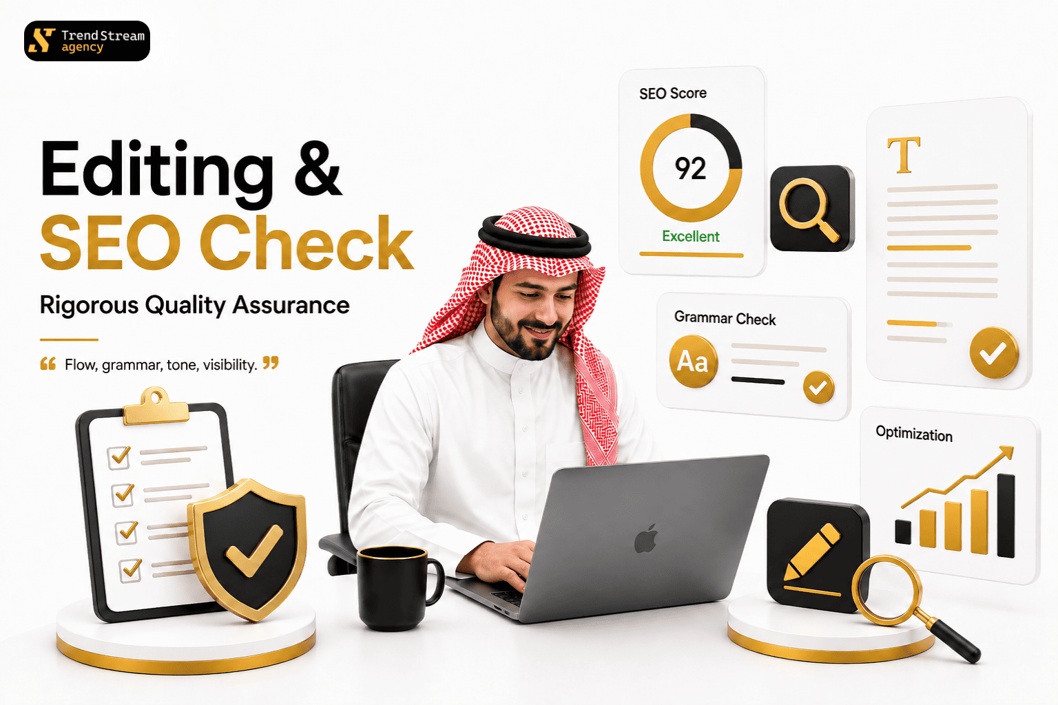 Editing checklist, SEO audit tool, and quality assurance visual