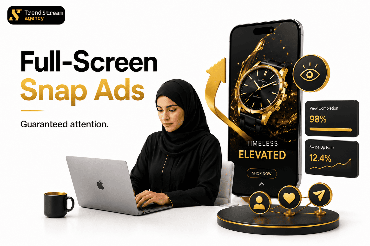 مقارنة تنسيق إعلان Snap بملء الشاشة ودعوة التمرير لأعلى