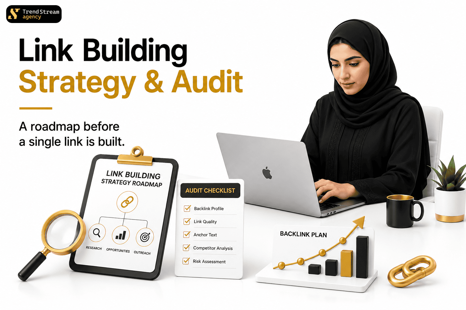 Link building backlink profile growth chart and DA increase dashboard for Riyadh SEO